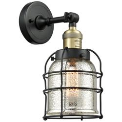 Franklin Restoration Bell Cage 6" Black Brass Sconce w/ Mercury Shade
