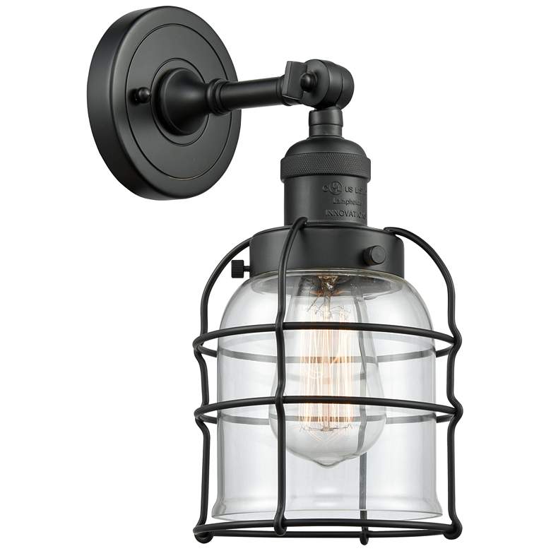 Image 1 Franklin Restoration Bell Cage 6" Matte Black Sconce w/ Clear Shade