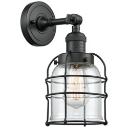 Franklin Restoration Bell Cage 6" Matte Black Sconce w/ Clear Shade