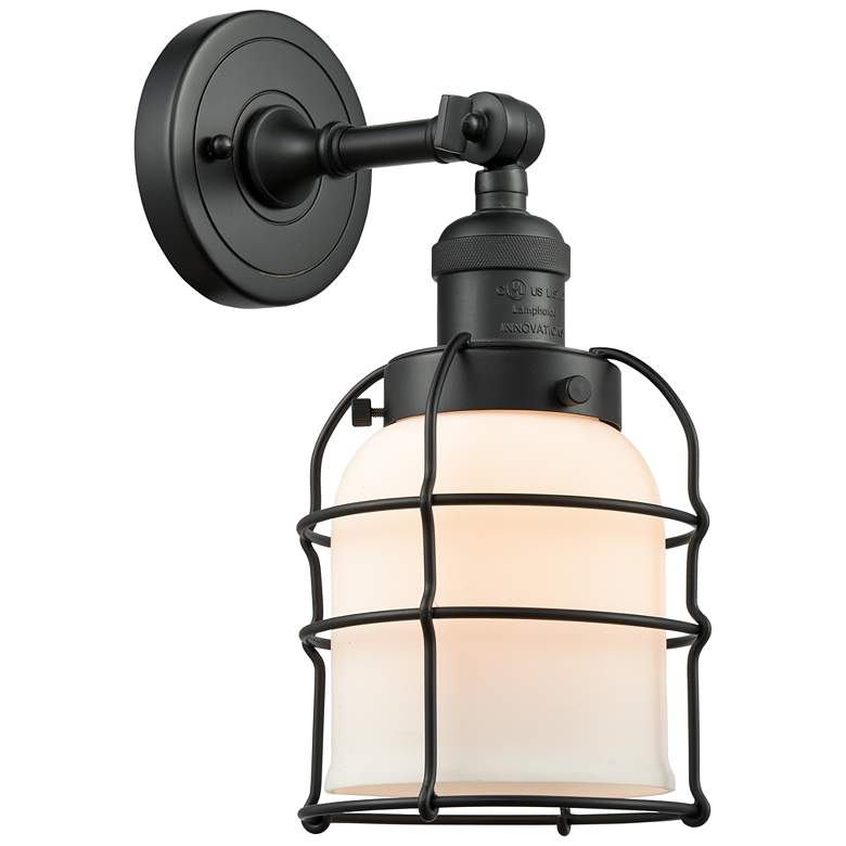 Image 1 Franklin Restoration Bell Cage 6" Matte Black Sconce w/ Matte White Sh