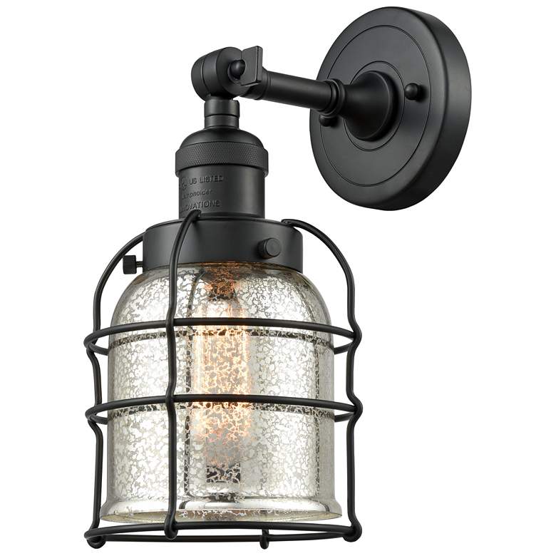 Image 1 Franklin Restoration Bell Cage 6" Matte Black Sconce w/ Mercury Shade
