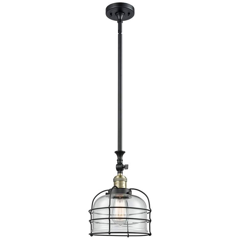 Image 1 Franklin Restoration Bell Cage 9" Black Brass Mini Pendant w/ Clear Sh
