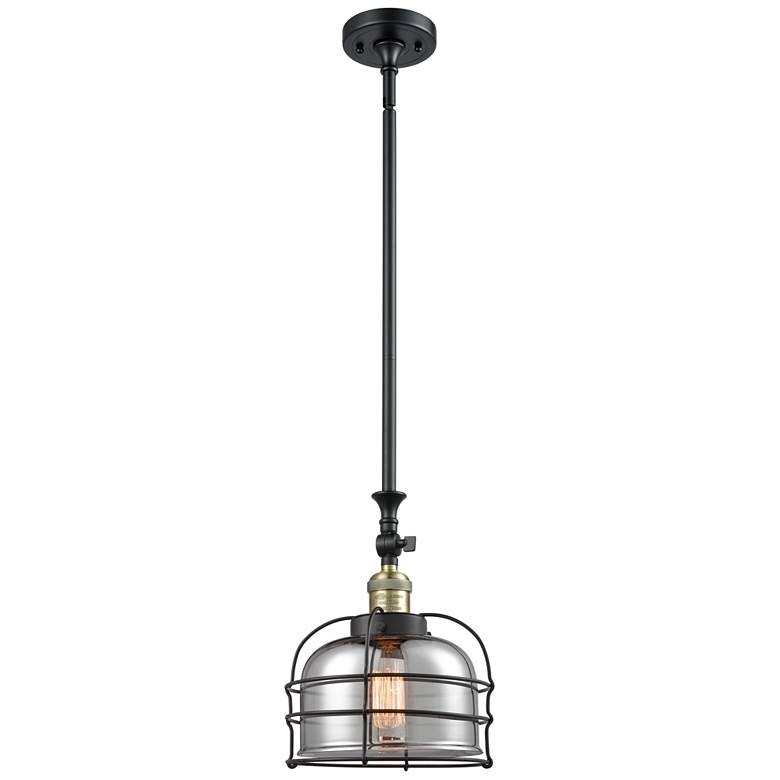 Image 1 Franklin Restoration Bell Cage 9" Black Brass Mini Pendant w/ Smoke Sh