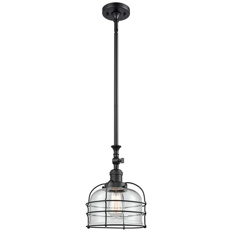 Image 1 Franklin Restoration Bell Cage 9" Matte Black Mini Pendant w/ Clear Sh