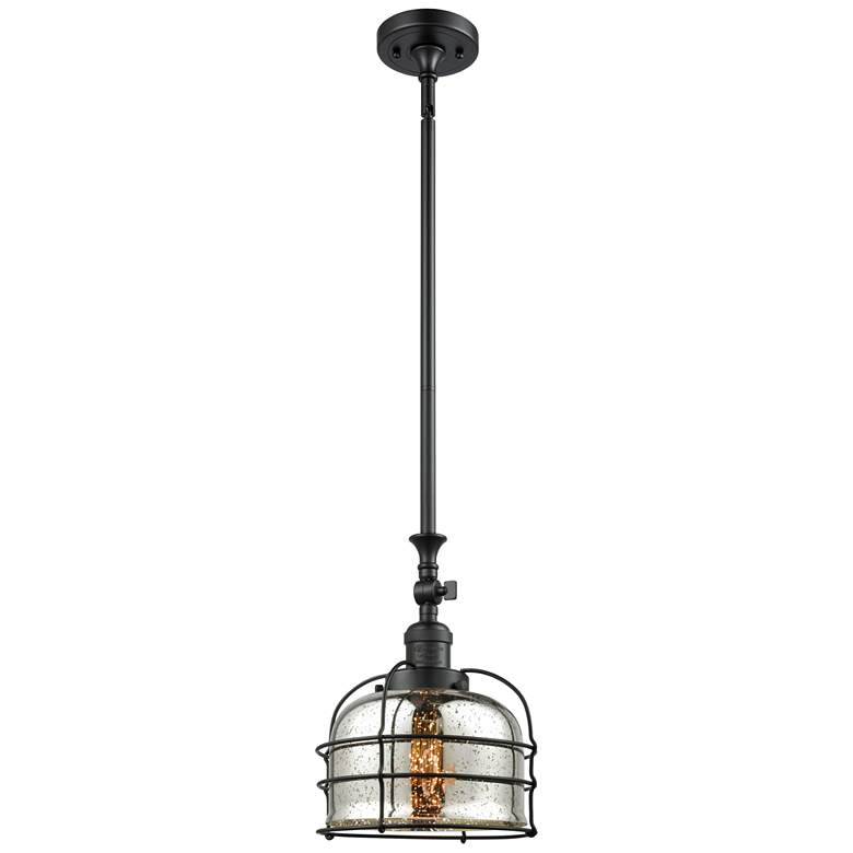 Image 1 Franklin Restoration Bell Cage 9" Matte Black Mini Pendant w/ Mercury