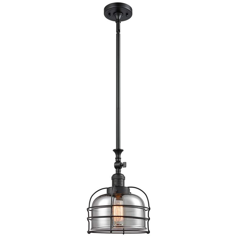 Image 1 Franklin Restoration Bell Cage 9" Matte Black Mini Pendant w/ Smoke Sh