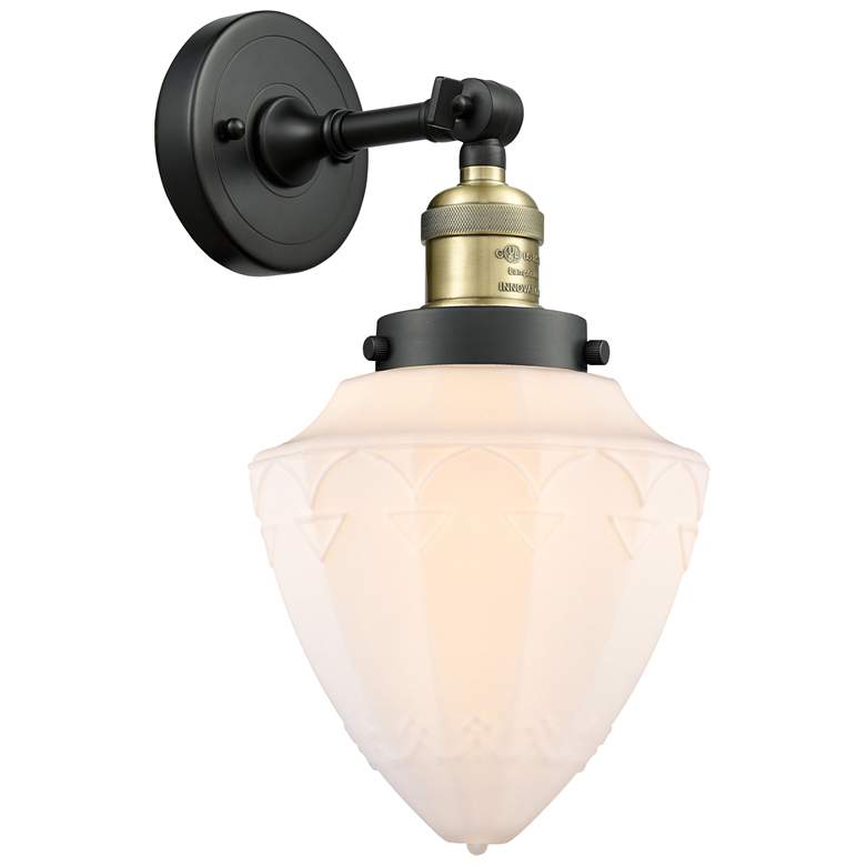 Image 1 Franklin Restoration Bullet 7" Black Antique Brass Sconce w/ White Sha
