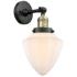 Franklin Restoration Bullet 7" Black Antique Brass Sconce w/ White Sha