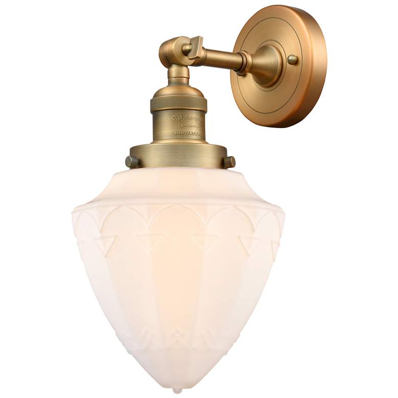 Image 1 Franklin Restoration Bullet 7" Brushed Brass Sconce w/ Matte White Sha