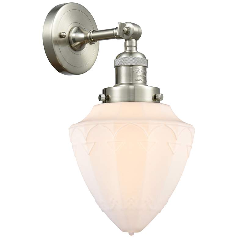 Image 1 Franklin Restoration Bullet 7" Brushed Satin Nickel Sconce w/ White Sh