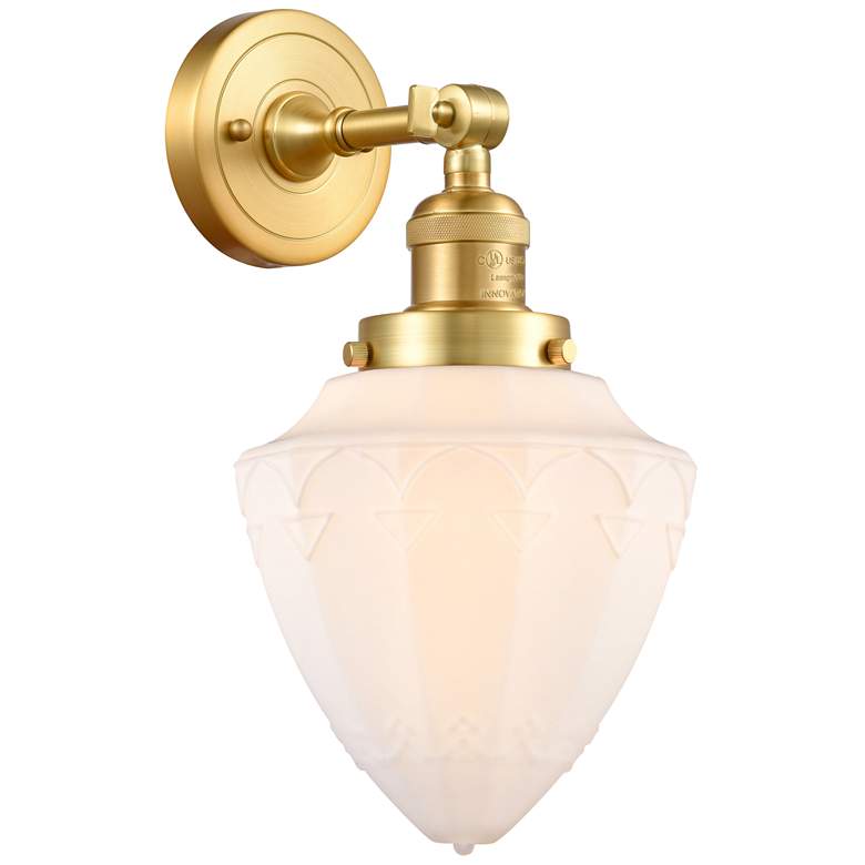 Image 1 Franklin Restoration Bullet 7" Satin Gold Sconce w/ Matte White Shade
