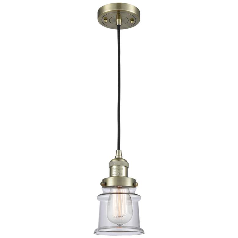 Image 1 Franklin Restoration Canton 5" Brass Corded Mini Pendant w/ Clear Shad