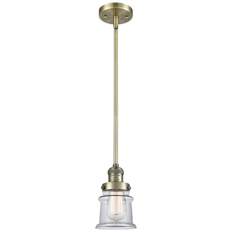 Image 1 Franklin Restoration Canton 5" Brass Stemmed Mini Pendant w/ Clear Sha