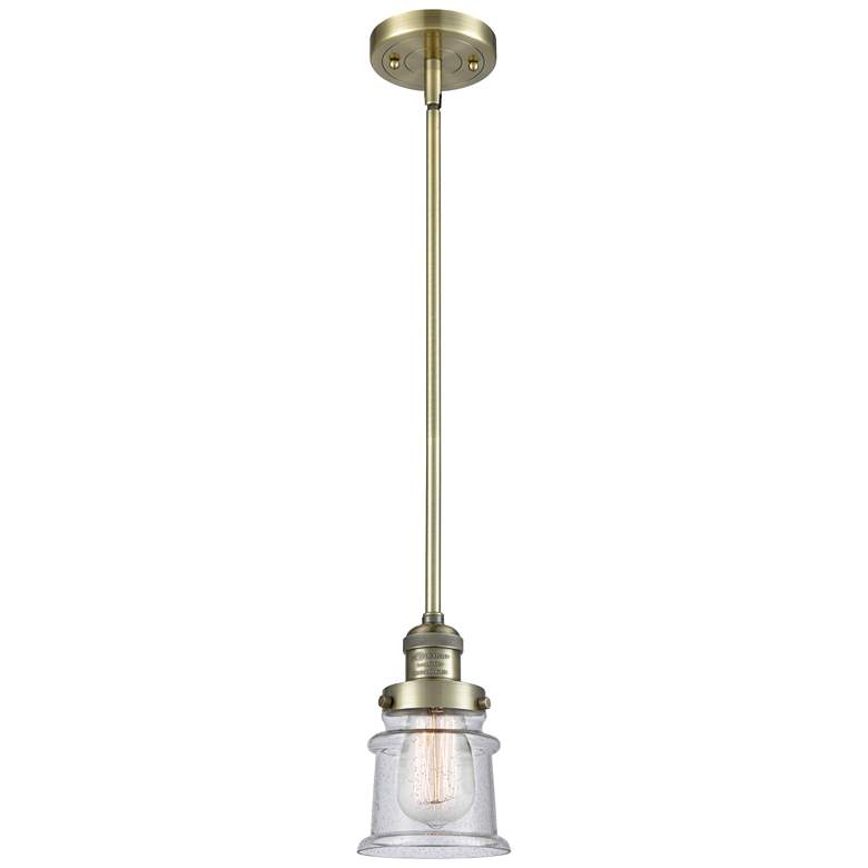 Image 1 Franklin Restoration Canton 5" Brass Stemmed Mini Pendant w/ Seedy Sha