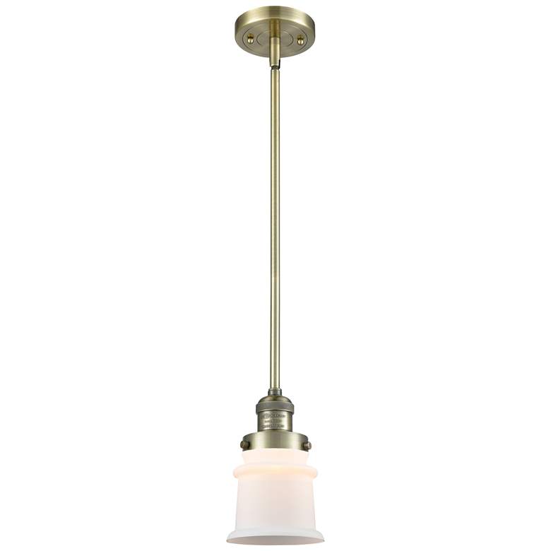 Image 1 Franklin Restoration Canton 5" Brass Stemmed Mini Pendant w/ White Sha