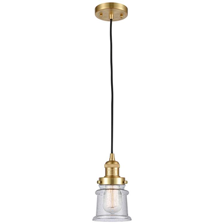 Image 1 Franklin Restoration Canton 5" Gold Corded Mini Pendant w/ Seedy Shade