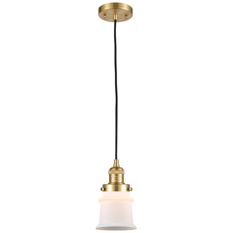 Image 1 Franklin Restoration Canton 5" Gold Corded Mini Pendant w/ White Shade