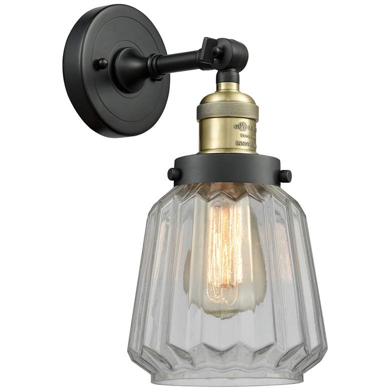 Image 1 Franklin Restoration Chatham 7" Black Antique Brass Sconce w/ Clear Sh