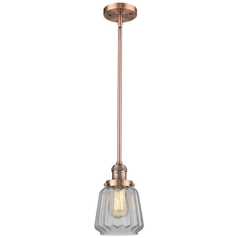 Image 1 Franklin Restoration Chatham 7" Copper Stemmed Mini Pendant w/ Clear S