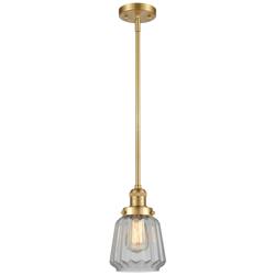Franklin Restoration Chatham 7" Gold Stemmed Mini Pendant w/ Clear Sha