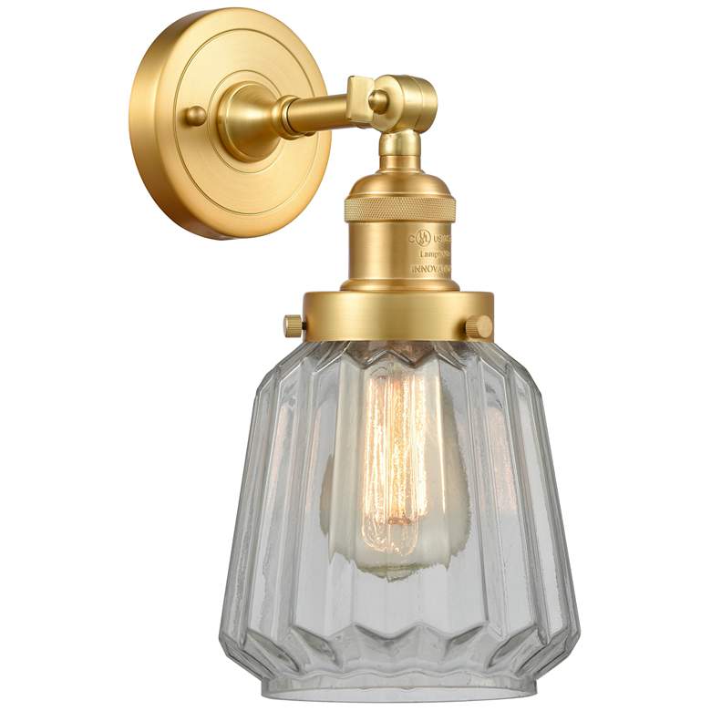 Image 1 Franklin Restoration Chatham 7" Satin Gold Sconce w/ Clear Shade