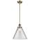Franklin Restoration Cone 12" Brass Stemmed Mini Pendant w/ Clear Shad