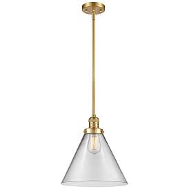 Image1 of Franklin Restoration Cone 12" Gold Stemmed Mini Pendant w/ Clear Shade