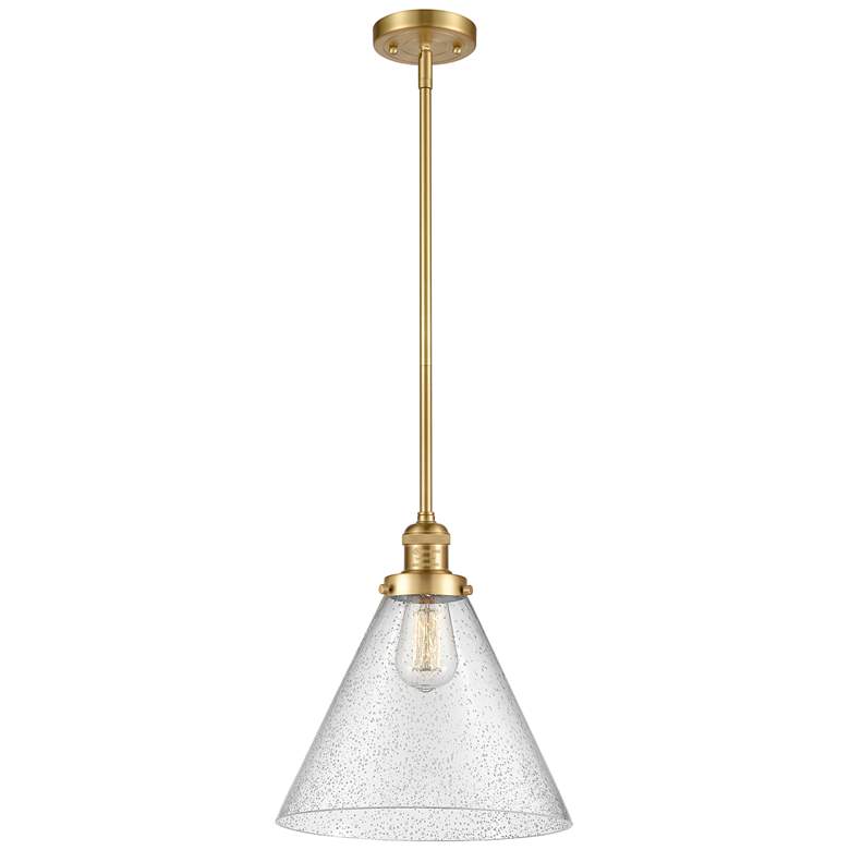 Image 1 Franklin Restoration Cone 12" Gold Stemmed Mini Pendant w/ Seedy Shade