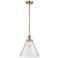 Franklin Restoration Cone 12" Gold Stemmed Mini Pendant w/ Seedy Shade