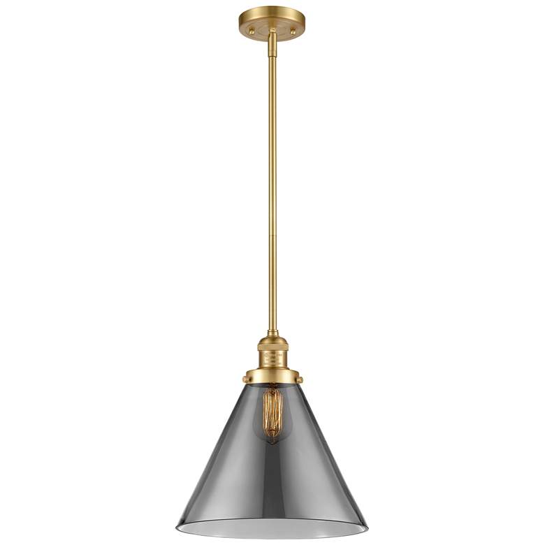 Image 1 Franklin Restoration Cone 12" Gold Stemmed Mini Pendant w/ Smoke Shade