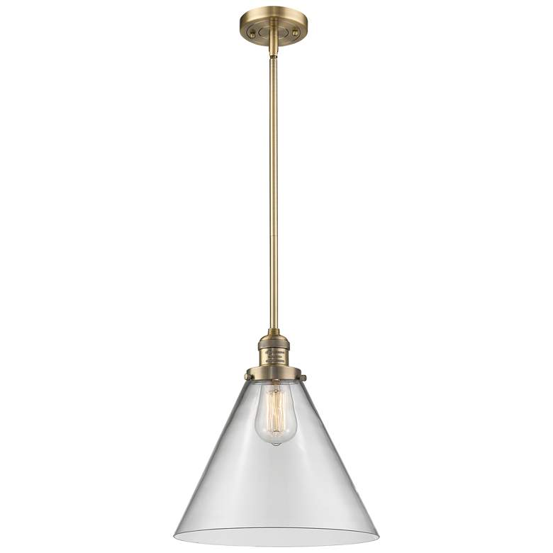 Image 1 Franklin Restoration Cone 12" LED Mini Pendant - Brushed Brass - Clear