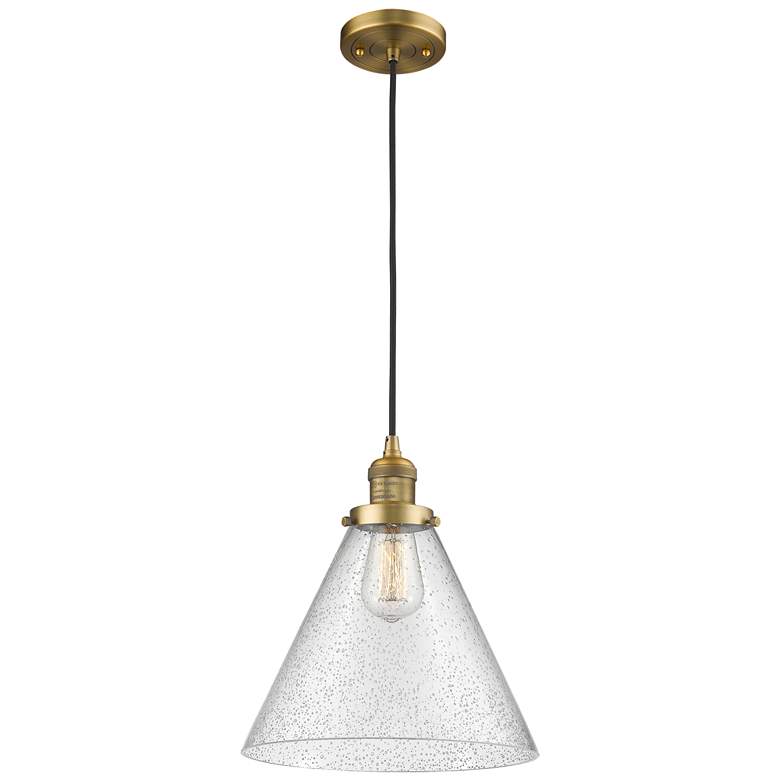 Image 1 Franklin Restoration Cone 12" LED Mini Pendant - Brushed Brass - Seedy