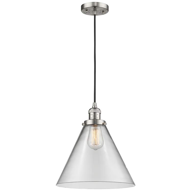 Image 1 Franklin Restoration Cone 12" LED Mini Pendant - Satin Nickel - Clear