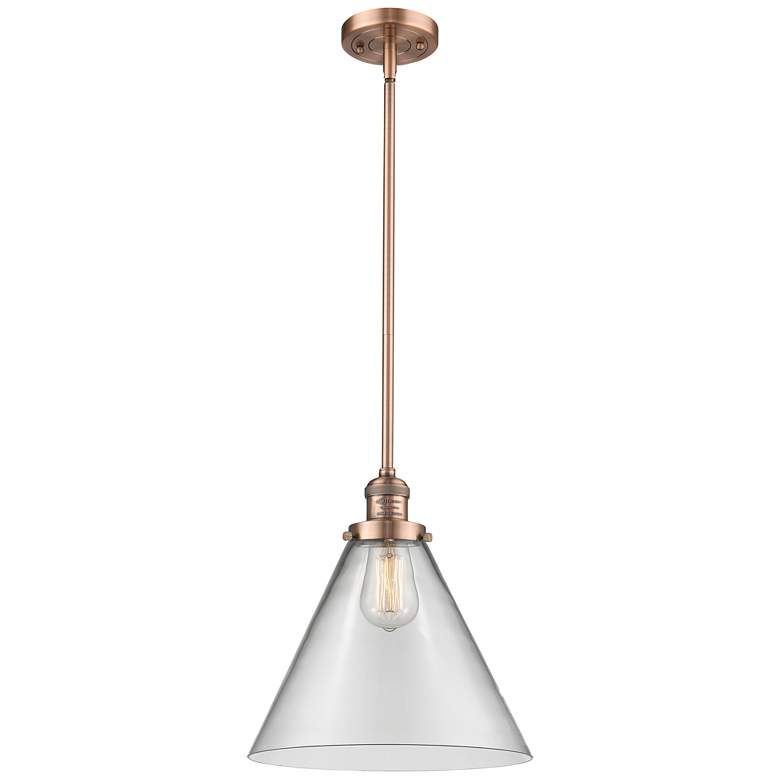 Image 1 Franklin Restoration Cone 12" Mini Pendant - Antique Copper - Clear