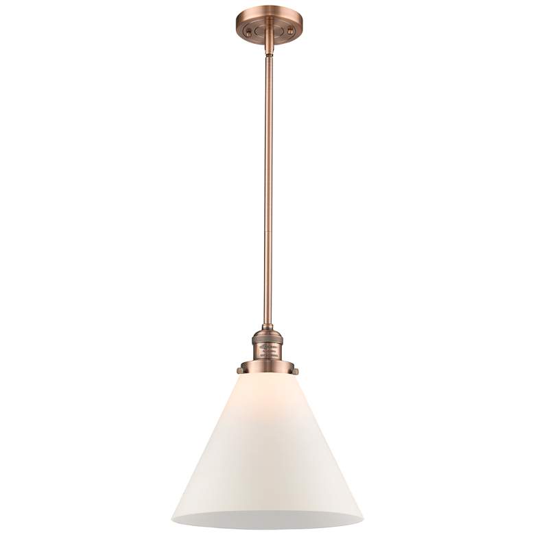 Image 1 Franklin Restoration Cone 12" Mini Pendant - Antique Copper - Matte Wh