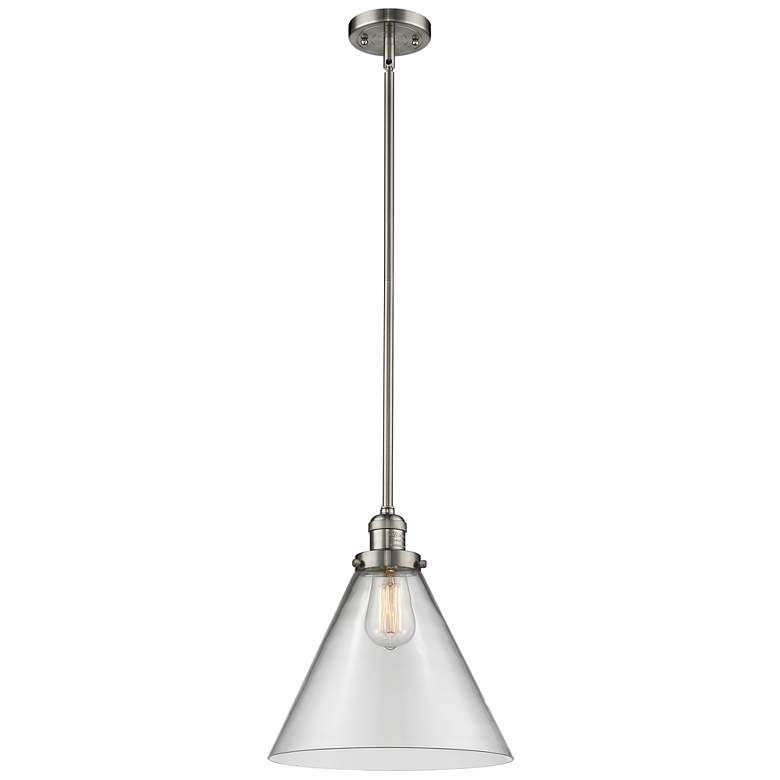 Image 1 Franklin Restoration Cone 12" Mini Pendant - Brushed Satin Nickel - Cl