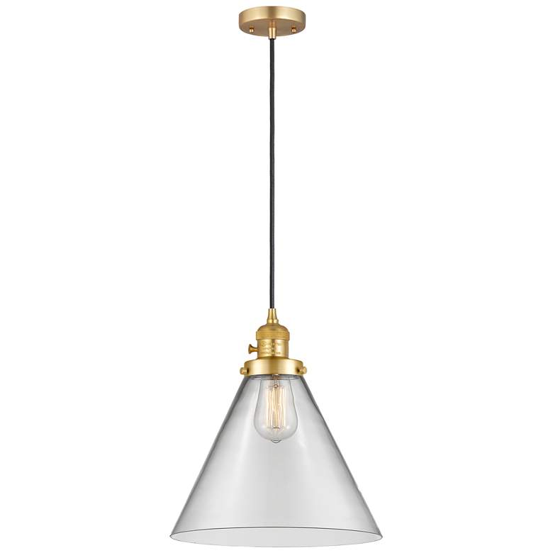 Image 1 Franklin Restoration Cone 12" Mini Pendant - LED Bulb - Satin Gold - C