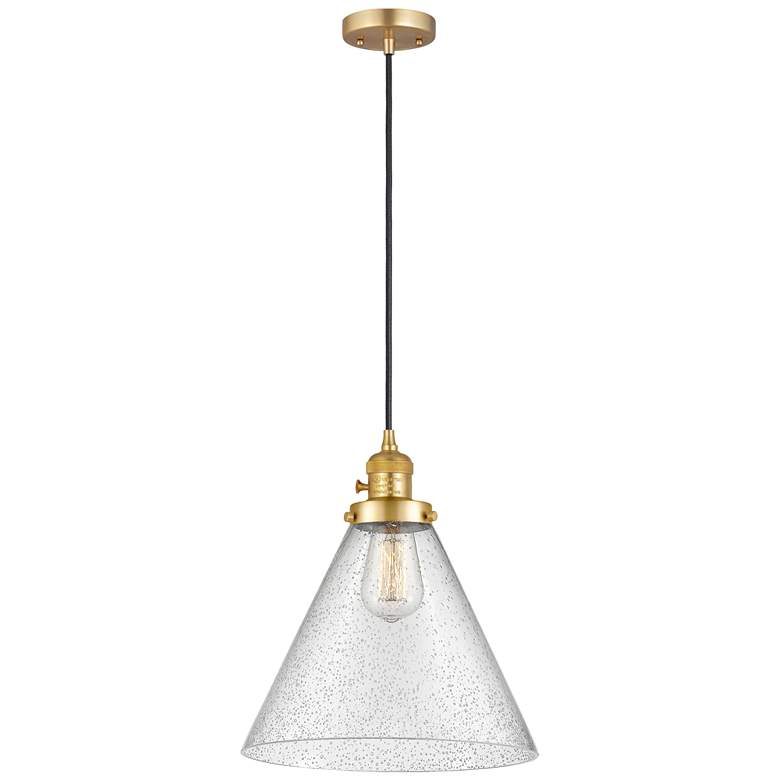 Image 1 Franklin Restoration Cone 12" Mini Pendant - LED Bulb - Satin Gold - S