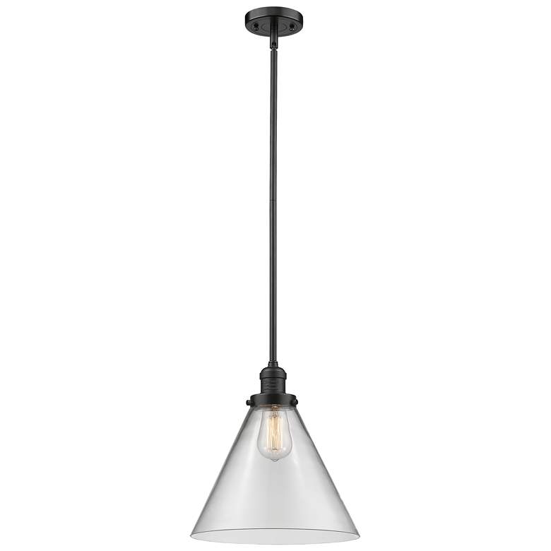 Image 1 Franklin Restoration Cone 12" Mini Pendant - Oil Rubbed Bronze - Clear