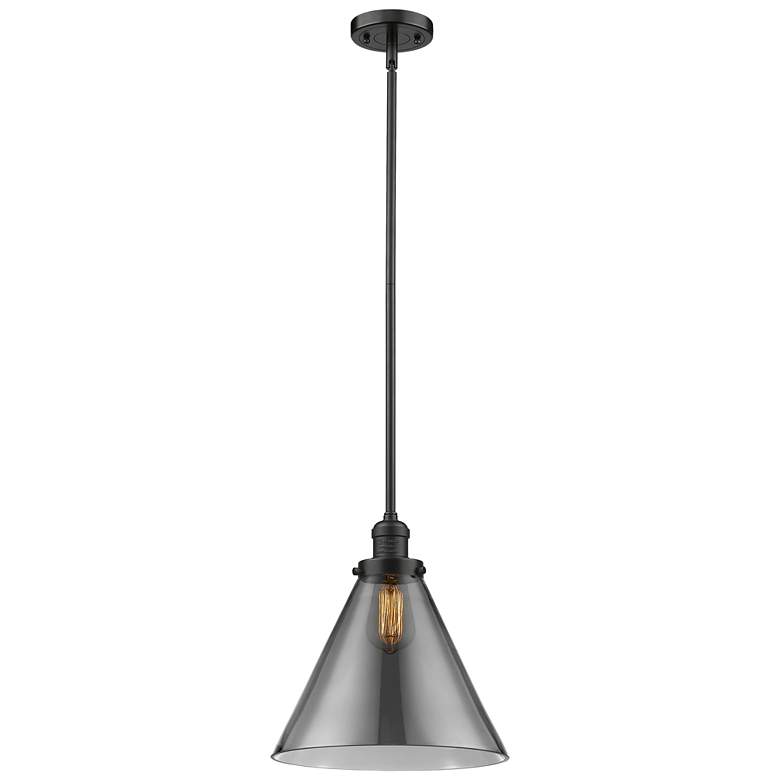 Image 1 Franklin Restoration Cone 12" Mini Pendant - Oil Rubbed Bronze - Smoke