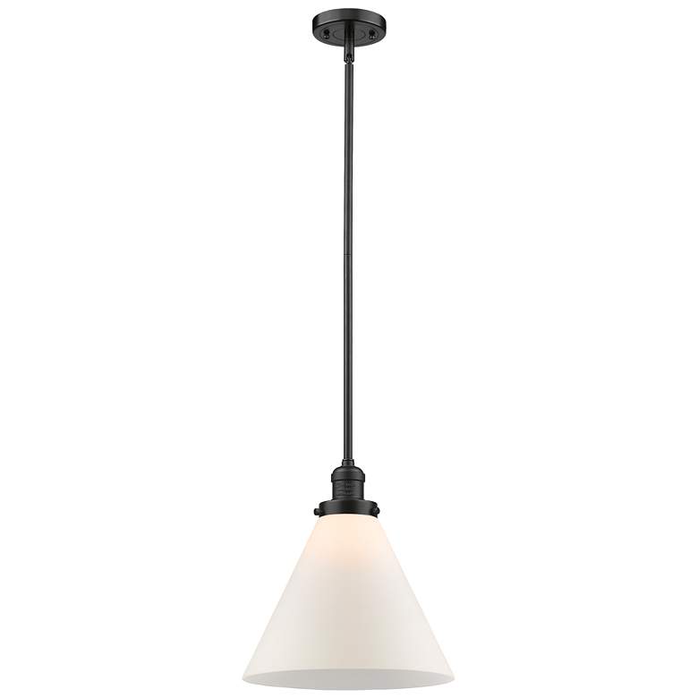 Image 1 Franklin Restoration Cone 12" Mini Pendant - Oil Rubbed Bronze - White