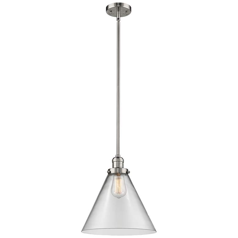 Image 1 Franklin Restoration Cone 12" Mini Pendant - Polished Nickel - Clear