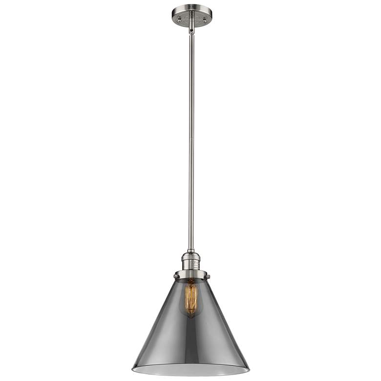 Image 1 Franklin Restoration Cone 12" Mini Pendant - Polished Nickel - Plated