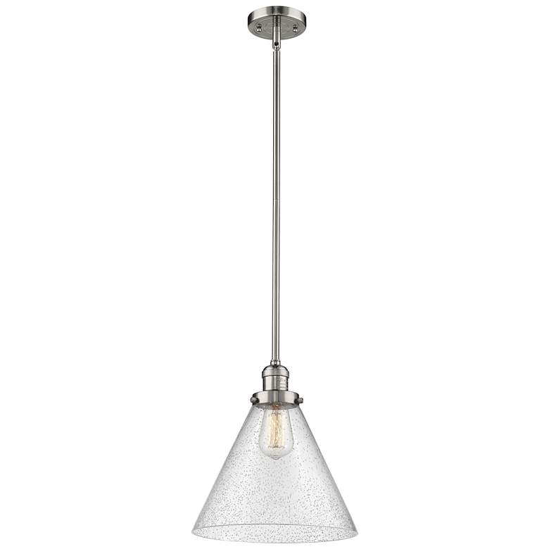Image 1 Franklin Restoration Cone 12" Mini Pendant - Polished Nickel - Seedy