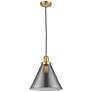 Franklin Restoration Cone 12" Satin Gold Corded Mini Pendant w/ Smoke