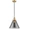 Franklin Restoration Cone 12" Satin Gold Corded Mini Pendant w/ Smoke