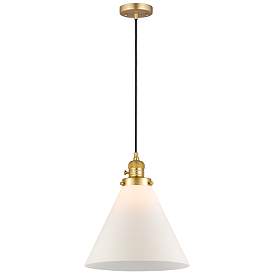 Image1 of Franklin Restoration Cone 12" Mini Pendant - Satin Gold - Matte White Shade