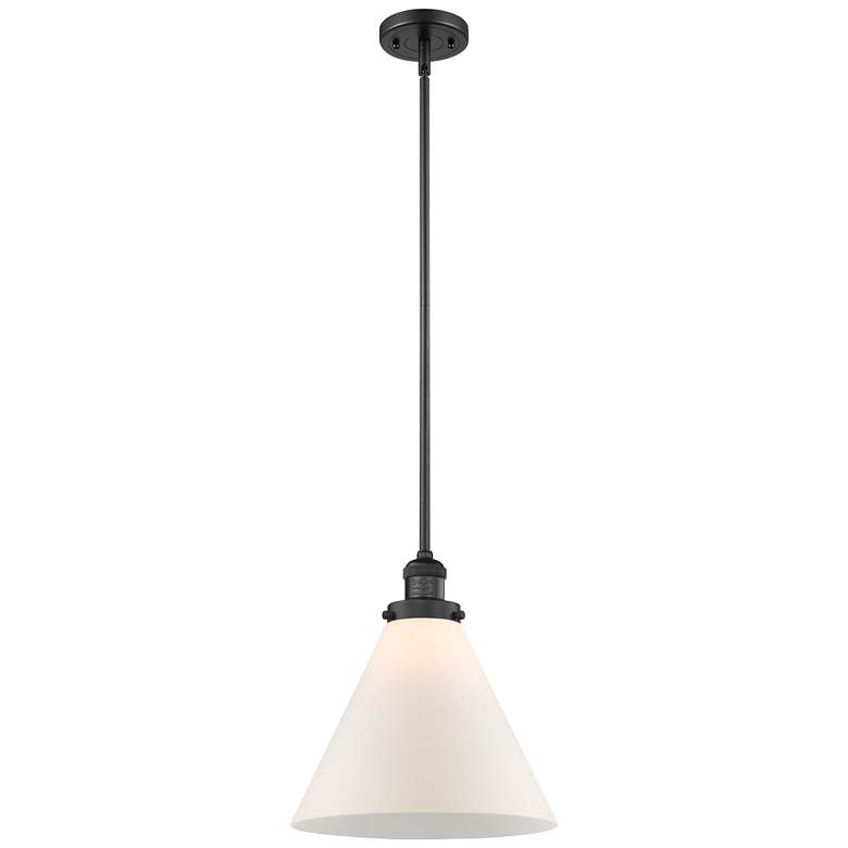 Image 1 Franklin Restoration Cone 16" Black LED Stem Hung Pendant w/ White Sha