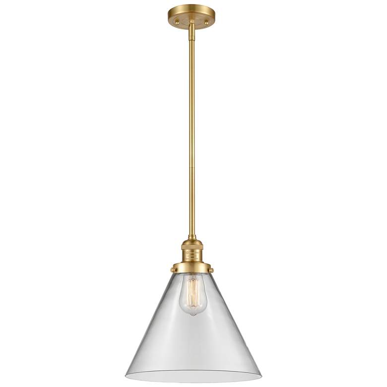 Image 1 Franklin Restoration Cone 16 inch Gold LED Stem Hung Pendant w/ Clear Shad