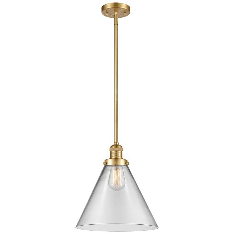 Image 1 Franklin Restoration Cone 16" Gold LED Stem Hung Pendant w/ Clear Shad